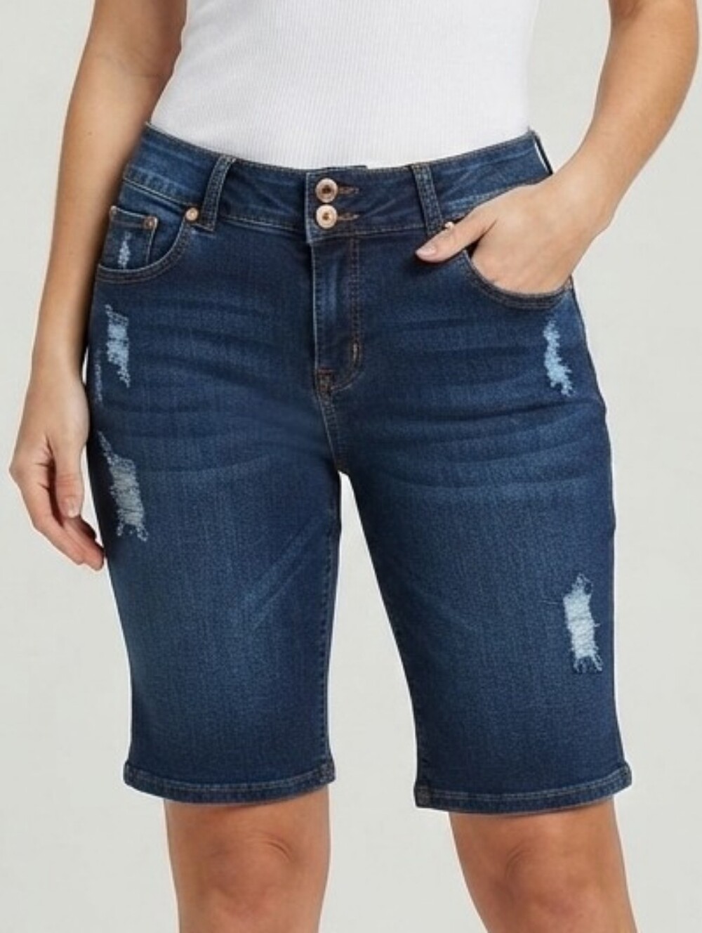 !it jeans - Dark Indigo Distressed Bermuda Shorts